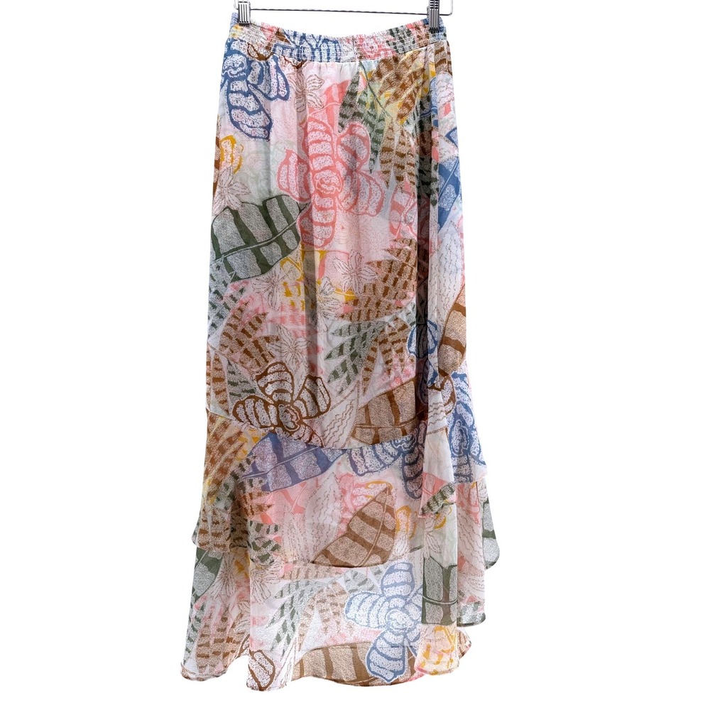 White House Black Market Floral High-Low Ruffle Midi Skirt Multicolor Size 2 - Picture 6 of 11